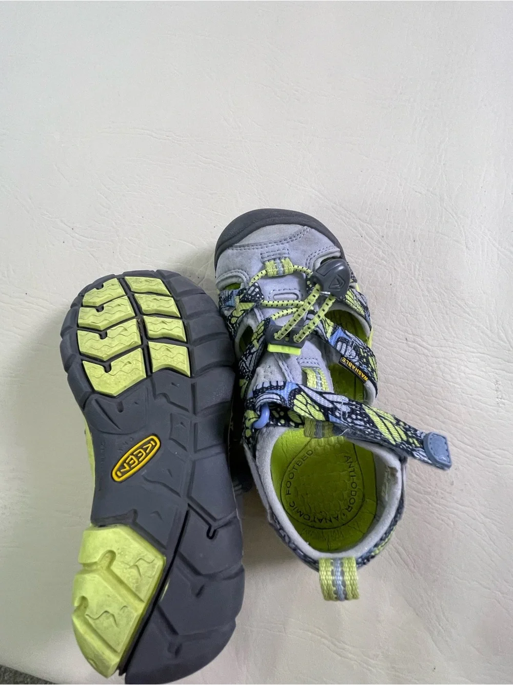 Keen Kids Closed-Toe Sandals in Neon Lime and Gray